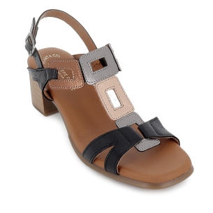 Sandalia piel adornos rectangulares tacon medio mujer negro 2