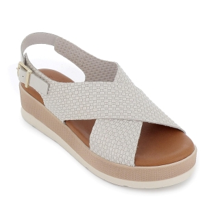 Sandalia piel grabada pala cruzada plataforma mujer blanco 2