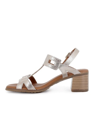 Sandalia piel adornos rectangulares tacon medio mujer dorado