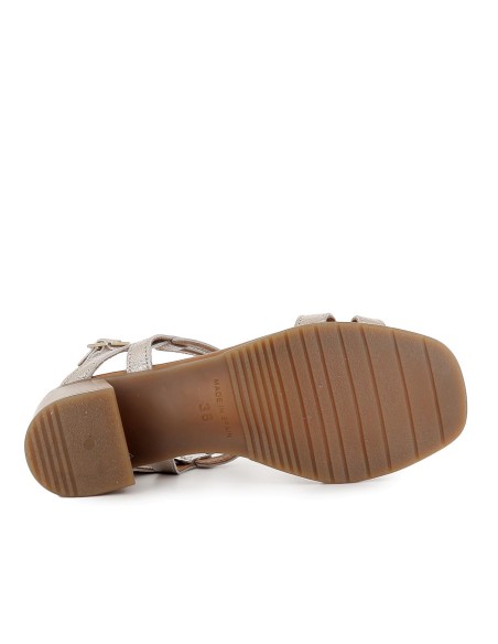 Sandalia piel adornos rectangulares tacon medio mujer dorado