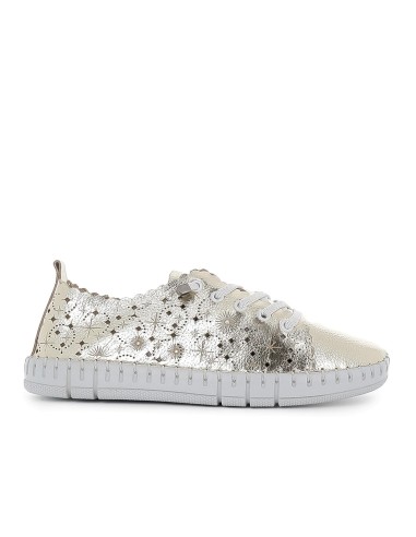 Deportiva cordones piel picada camel dorada