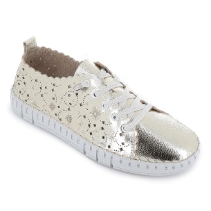 Deportiva cordones piel picada camel dorada 2