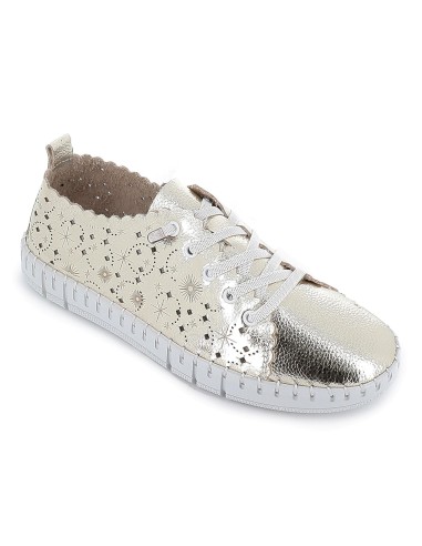 Deportiva cordones piel picada camel dorada