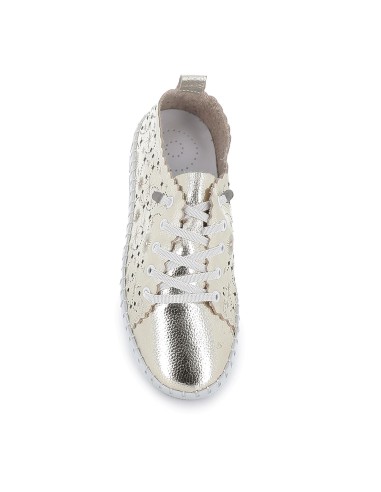 Deportiva cordones piel picada camel dorada