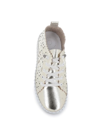 Deportiva cordones piel picada camel dorada