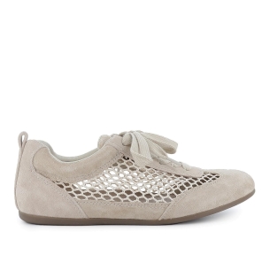 Deportivo piel serraje rejilla plano mujer beige