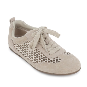 Deportivo piel serraje rejilla plano mujer beige 2