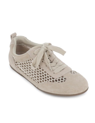 Deportivo piel serraje rejilla plano mujer beige