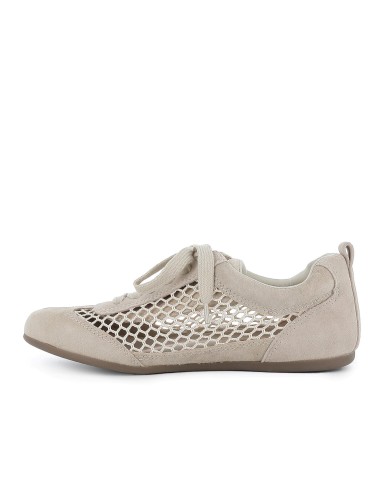 Deportivo piel serraje rejilla plano mujer beige