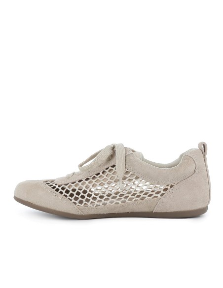 Deportivo piel serraje rejilla plano mujer beige