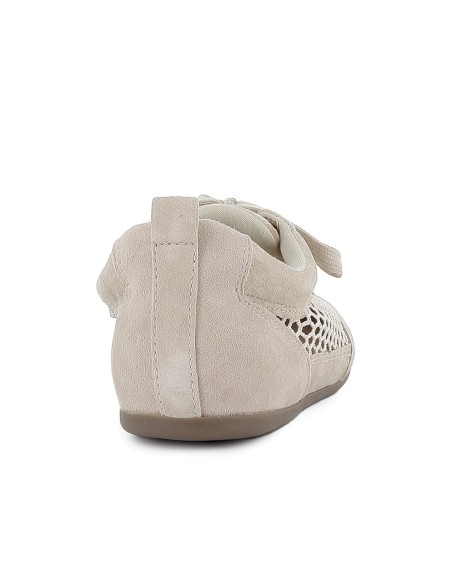 Deportivo piel serraje rejilla plano mujer beige