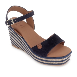 Alpargata yute piel serraje con cuña combi y hebilla mujer azul 2