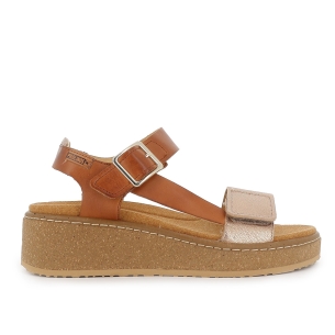 Sandalia californiana piel velcro y hebilla mujer camel