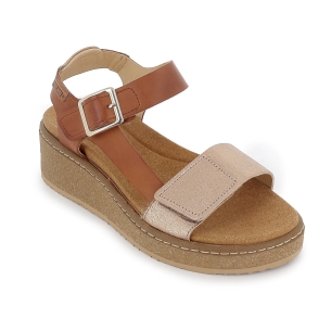 Sandalia californiana piel velcro y hebilla mujer camel 2