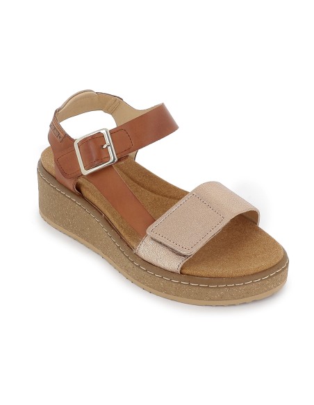 Sandalia californiana piel velcro y hebilla mujer camel
