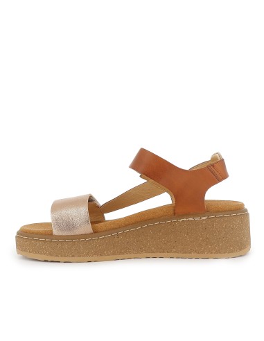 Sandalia californiana piel velcro y hebilla mujer camel