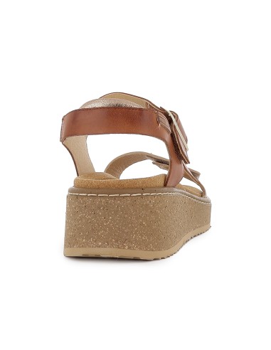 Sandalia californiana piel velcro y hebilla mujer camel