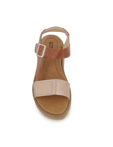 Sandalia californiana piel velcro y hebilla mujer camel