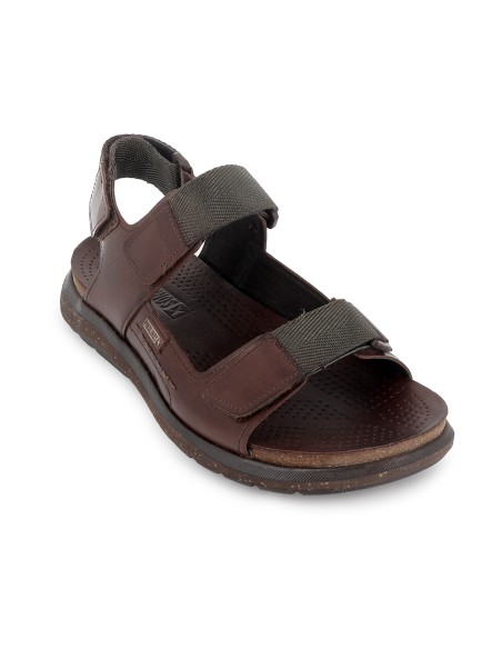 Sandalia californiana piel y textil velcros hombre marron