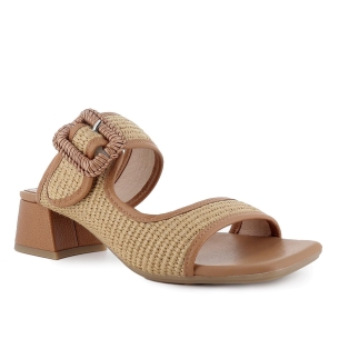 Zueco rafia forrada piel con tacon medio mujer natural 2