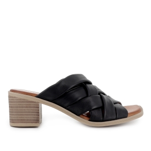 Zueco piel suave multitiras y tacon comodo mujer negro