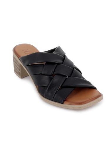 Zueco piel suave multitiras y tacon comodo mujer negro