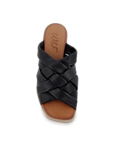 Zueco piel suave multitiras y tacon comodo mujer negro