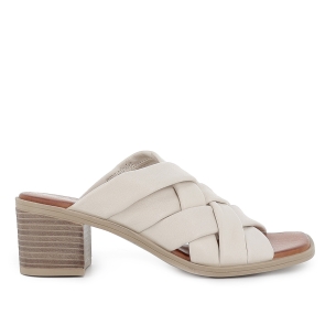 Zueco piel suave multitiras y tacon comodo mujer marfil