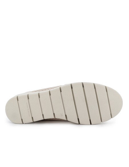 Deportivas piel troquelada con cordones elasticos y cremallera mujer beige