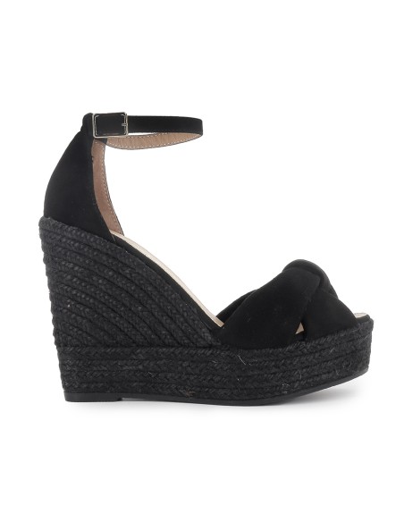 Yute tipo gilda con tubulares de piel y cuña comoda mujer negro