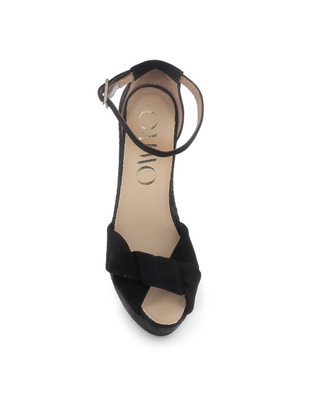 Yute tipo gilda con tubulares de piel y cuña comoda mujer negro