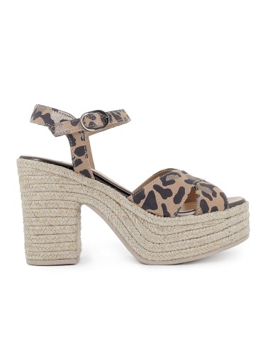Yute piel metalizada con hebilla y plataforma tacon mujer marfil