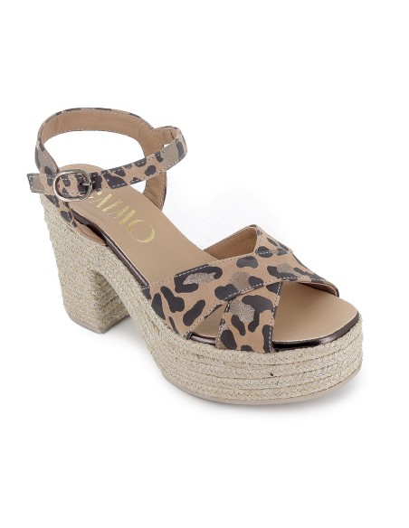 Yute piel metalizada con hebilla y plataforma tacon mujer marfil