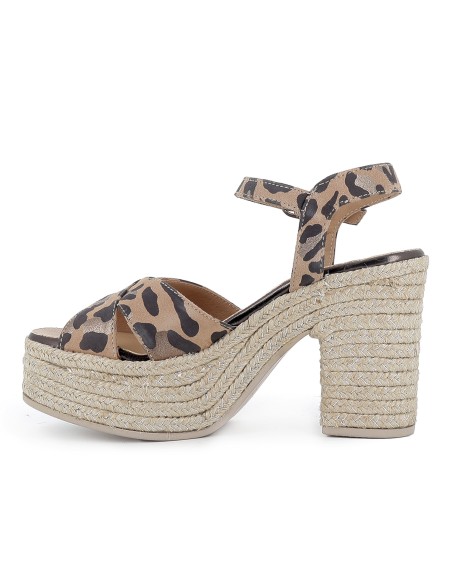 Yute piel metalizada con hebilla y plataforma tacon mujer marfil