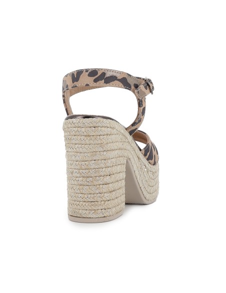 Yute piel metalizada con hebilla y plataforma tacon mujer marfil