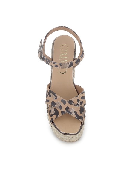 Yute piel metalizada con hebilla y plataforma tacon mujer marfil