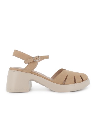 Zapato correa piel hebilla piso ligero y tacon mujer beige