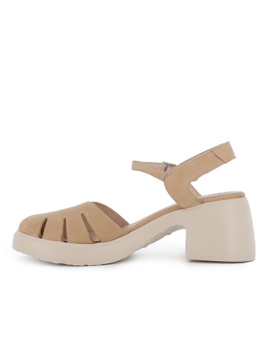 Zapato correa piel hebilla piso ligero y tacon mujer beige