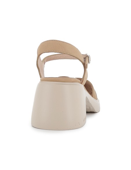 Zapato correa piel hebilla piso ligero y tacon mujer beige