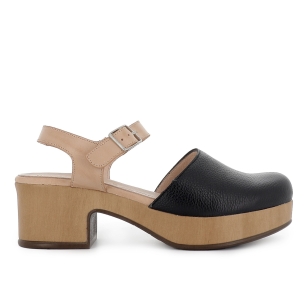 Zapato con correa en piel y plataforma negro mujer
