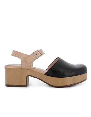 Zapato con correa en piel y plataforma negro mujer