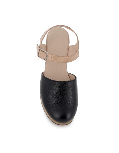 Zapato con correa en piel y plataforma negro mujer