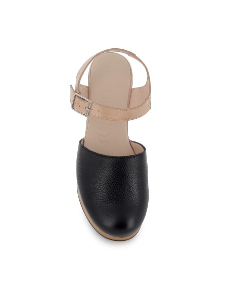 Zapato con correa en piel y plataforma negro mujer