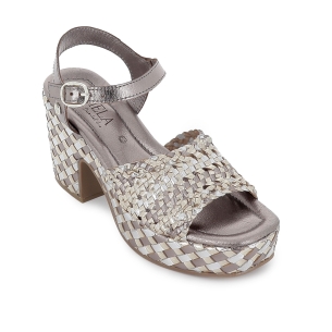 Sandalia piel trenzada con hebilla y tacon plataforma mujer gris 2