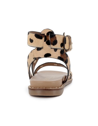 Sandalia piel tiras cruzadas con ojales mujer leopardo
