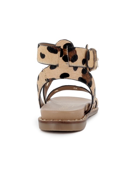 Sandalia piel tiras cruzadas con ojales mujer leopardo