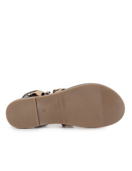 Sandalia piel tiras cruzadas con ojales mujer leopardo