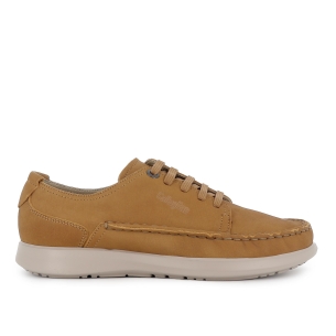 Zapato cordones plano y brodon en la pala hombre beige
