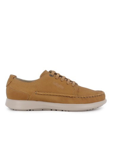 Zapato cordones plano y brodon en la pala hombre beige