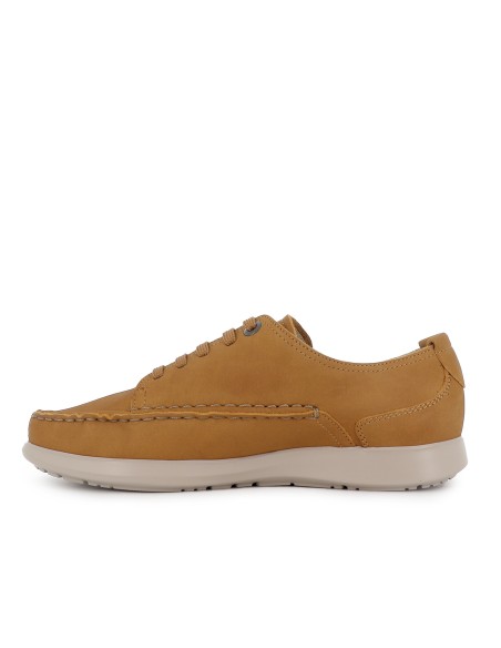 Zapato cordones plano y brodon en la pala hombre beige